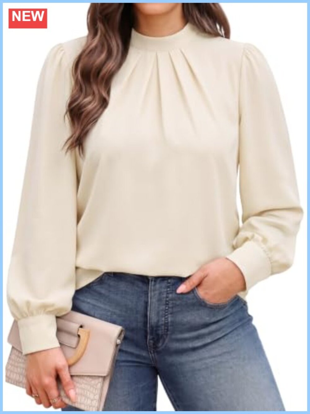 Plus Size Blouse Mock Neck Pleated Front Long Sleeve Dressy Work Top